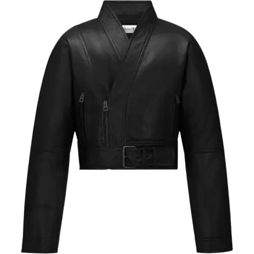DIOR Leather Jackets Women's Black Stand Collar Moderate Other