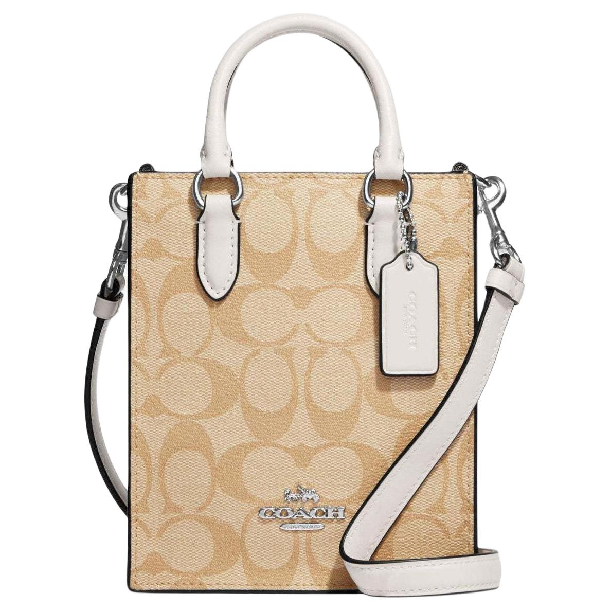 COACH Coach N/S 17 Gold Logo Logo Nameplate Classic Jacquard Hardware Buckle Coated Canvas and Leather Tote Bag Tote Bag Shopping Bag Crossbody Handbag Mini Women’s Brown
