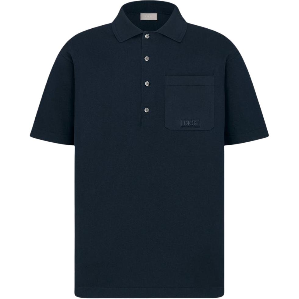 DIOR Polo Shirts Men's Marine Blue Polo Collar Moderate Straight Fit