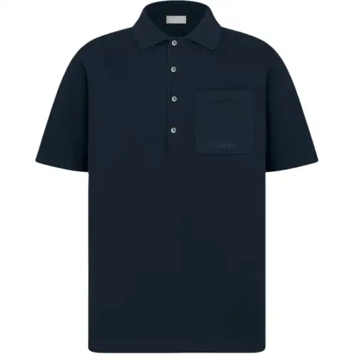 DIOR Polo Shirts Men's Marine Blue Polo Collar Moderate Straight Fit