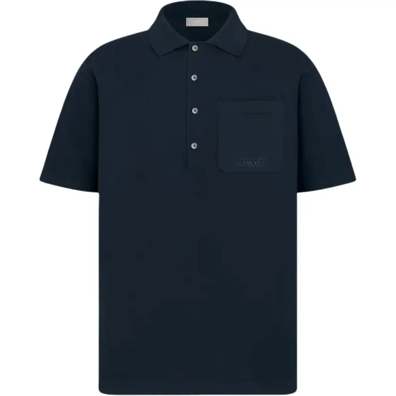 DIOR Polo Shirts Men's Marine Blue Polo Collar Moderate Straight Fit