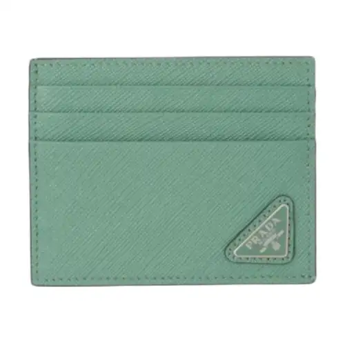 PRADA Saffiano Leather Card Holder Men's Gray Green