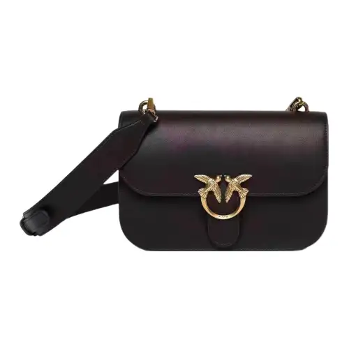 PINKO Calfskin Shoulder Bag, Crossbody Bag Women's Dark Brown