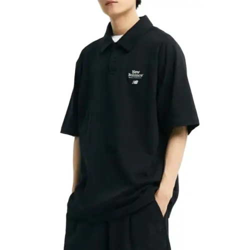 New Balance Polo Shirts Unisex Black Polo Collar Moderate Straight Fit