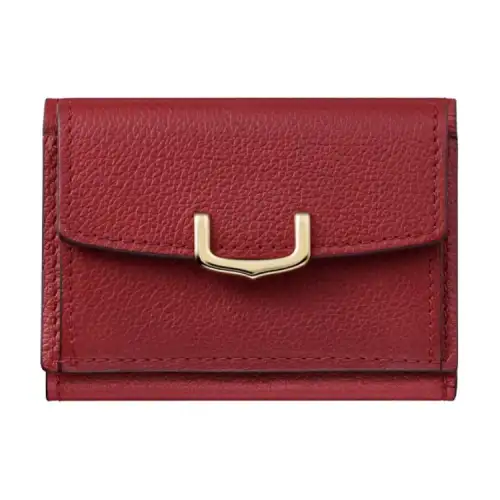 CARTIER Calfskin Card Holder Women's Red Spinel Stone Color