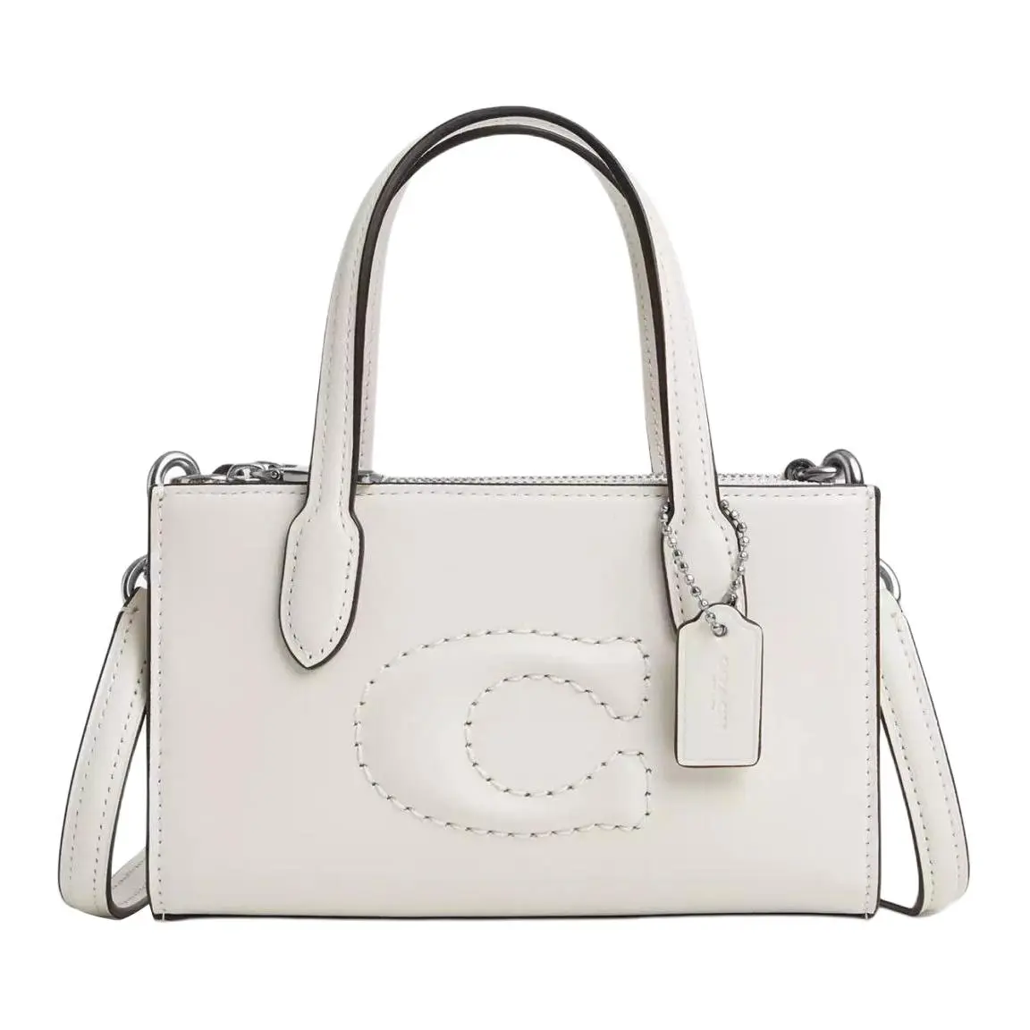 COACH Refined Calfskin Shoulder Bag, Crossbody Bag, Handbag Small Women's Silver & White