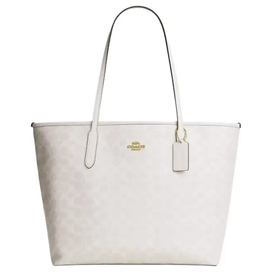 COACH City 33 Классическая большая сумка с логотипом для дальнозоркости Сумка для покупок Сумка из искусственной кожи Большая женская меловая белая сумка
