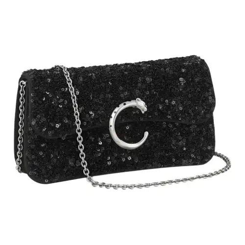 CARTIER Panthere De Cartier Collection Nylon Canvas Crossbody Bag, Shoulder Bag Mini Women's Black
