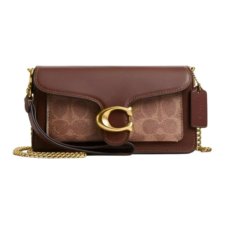COACH Tabby Artificial Leather With Cow Leather Crossbody Bags Small Women's Brown Yellow & Brown