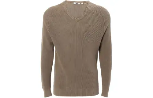UNIQLO Knitwear Men's Khaki V Neck Moderate Other