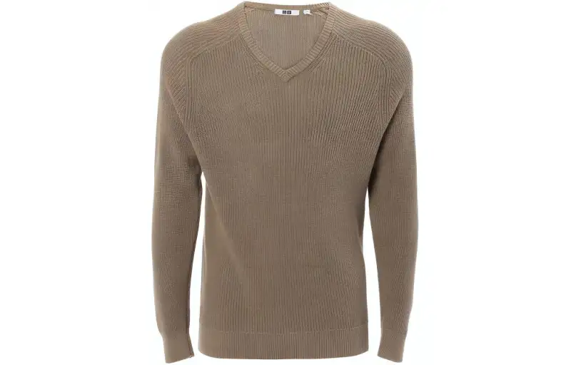 UNIQLO Knitwear Men's Khaki V Neck Moderate Other