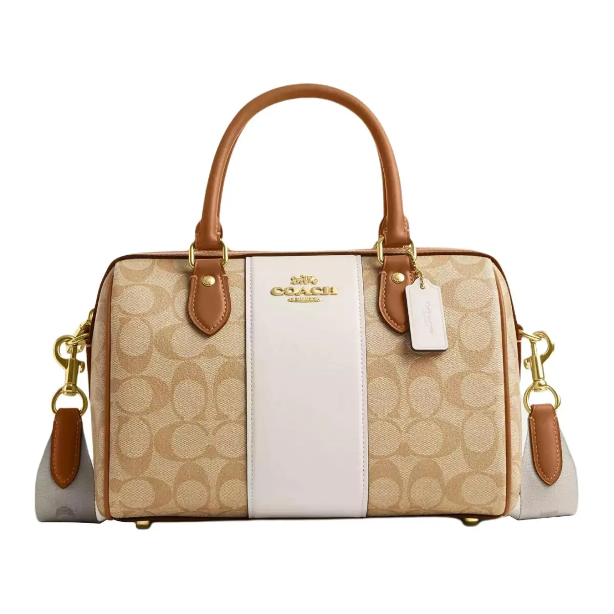 COACH Rowan Coated Canvas With Leather Shoulder Bag, Crossbody Bag, Handbag Medium Women's Light Khaki & Chalk White