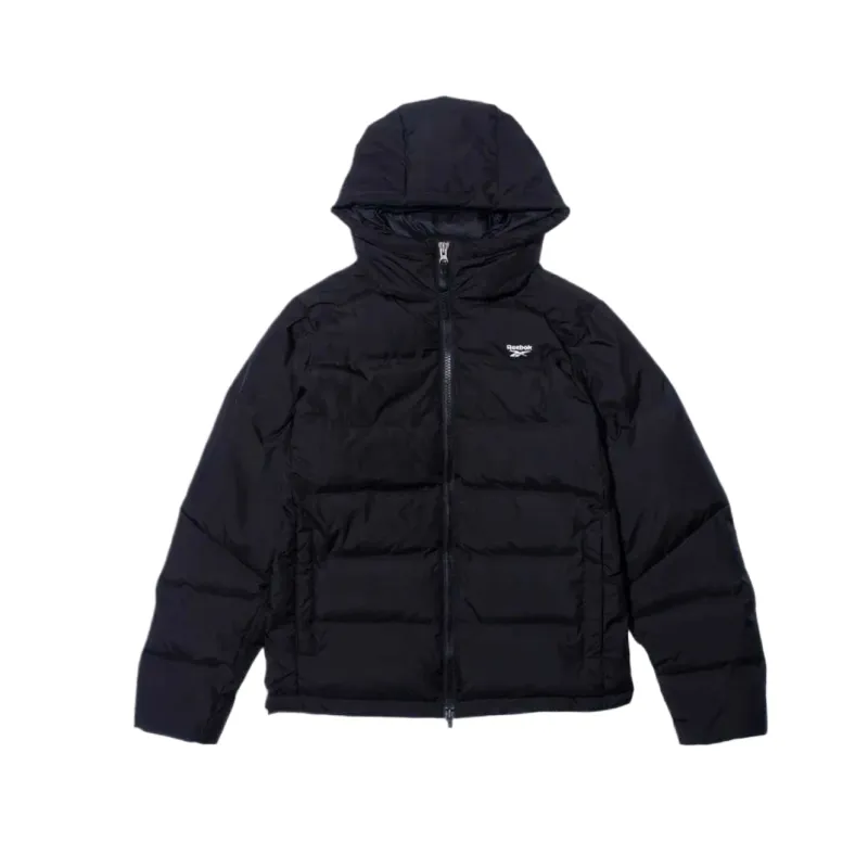Reebok Down Jackets Unisex Black Hooded Moderate Puffer Jacket