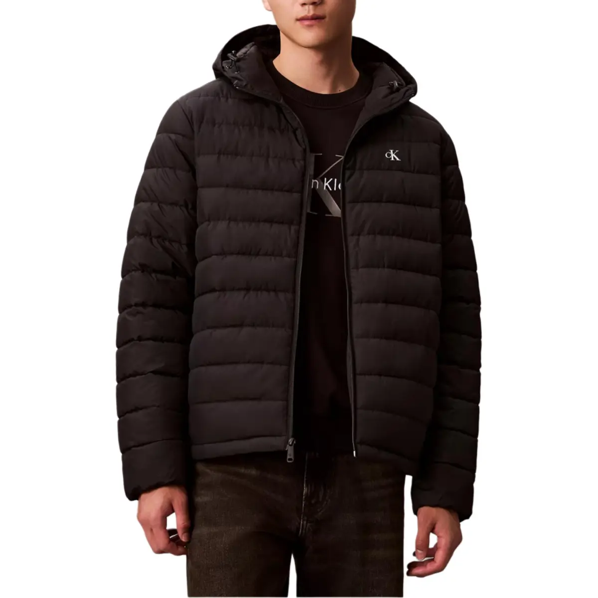 Calvin Klein Down Jackets Men's Black Hooded (Non-detachable) Moderate Straight Fit