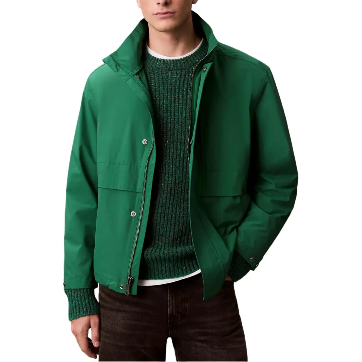 Calvin Klein Coats Men's Emerald Green Stand Collar Moderate