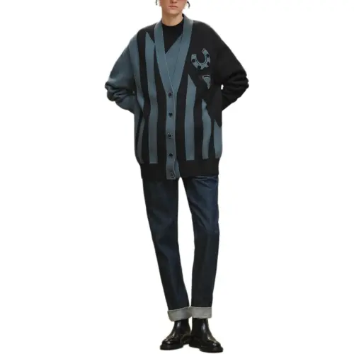 HERMES Knitwear Women's Black V Neck Moderate Cardigan