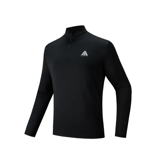 ANTA T Shirts Men's Basic Black 2 Stand Collar