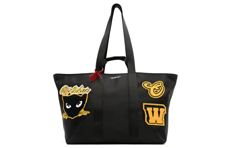 OFF WHITE Calfskin With Nylon Tote Bag, Shopping Bag, Shoulder Bag, Handbag Men's Black