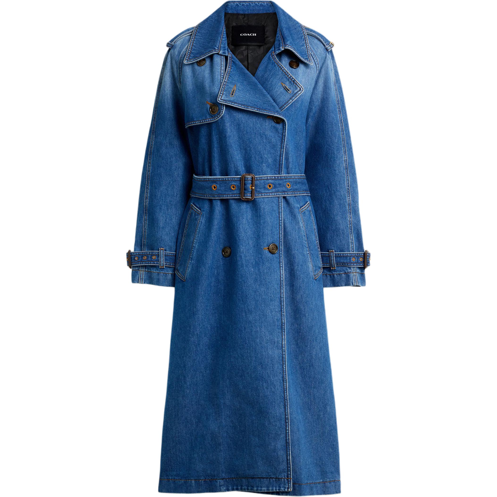 COACH Trench Coats Women's Medium Blue Lapel Moderate Other