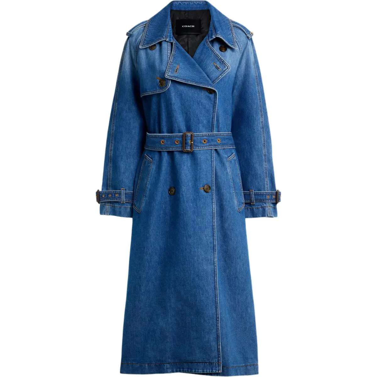 COACH Trench Coats Women's Medium Blue Lapel Moderate