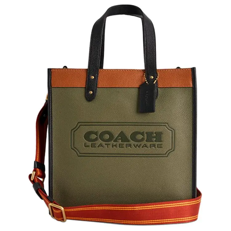 COACH Field Cow Leather Tote Bag, Shopping Bag, Shoulder Bag, Crossbody Bag, Handbag Large Women's Army Green & Brown