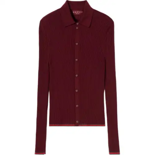 GUCCI Polo Shirts Men's Burgundy Polo Collar Moderate Straight Fit
