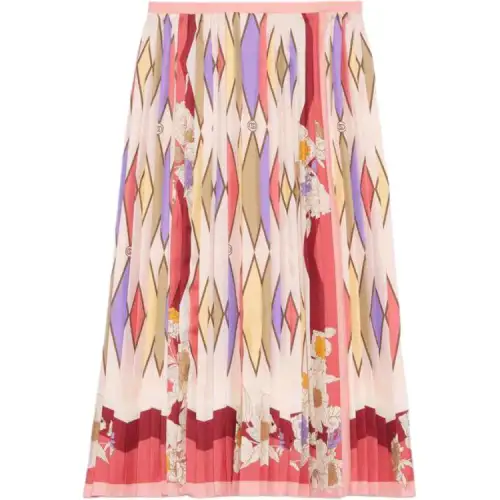 GUCCI Fw22 Tanabata Series Casual Long Skirts Women's Pink Moderate Mid Length Pleated Skirt
