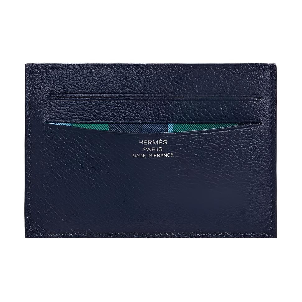 HERMES Citizen Twill Patterned Print Evercolor Cow Leather Card Holder Women's 2Z Bleu Nuit Midnight Blue