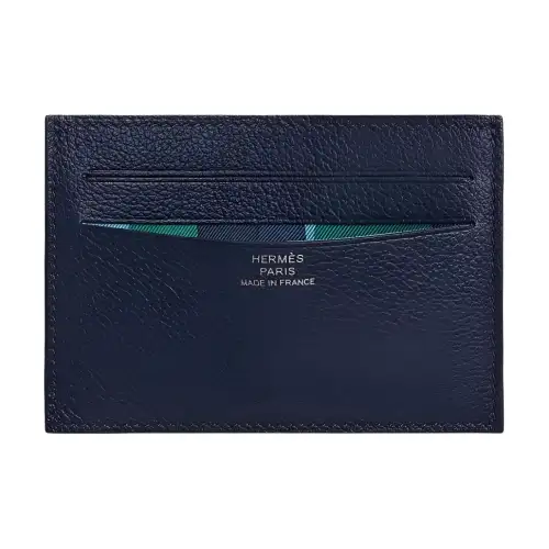 HERMES Citizen Twill Patterned Print Evercolor Cow Leather Card Holder Women's 2Z Bleu Nuit Midnight Blue