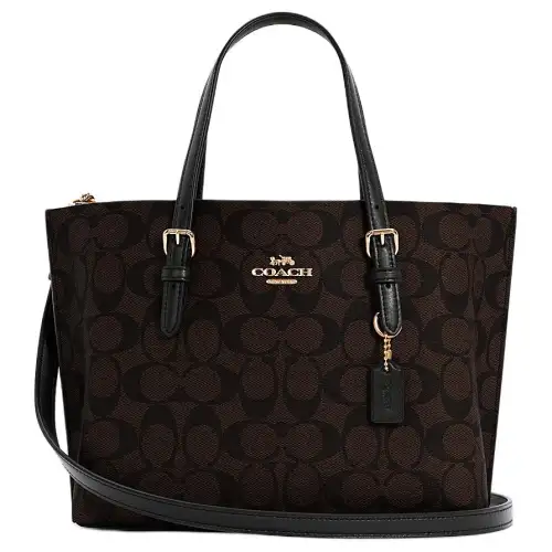 COACH Coach Mollie zipper closure coated canvas and leather Tote bag Tote bag shopping bag portable crossbody shoulder bag 25 women's dark brown black presbyopia