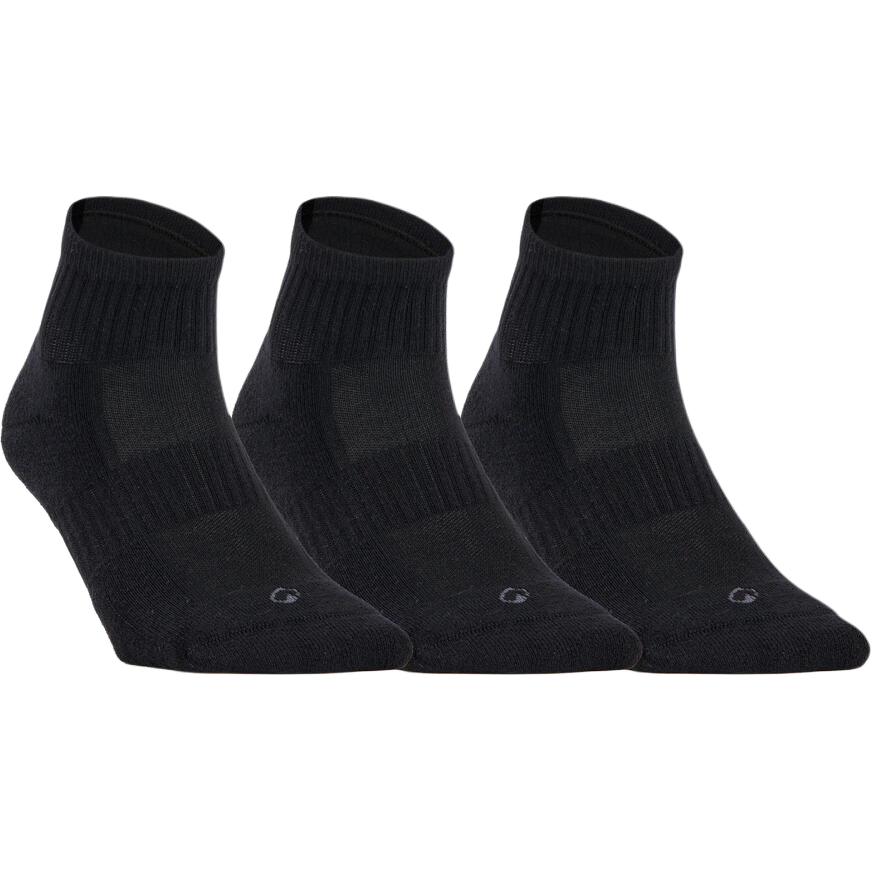 DECATHLON Crew Socks Unisex 3 Pack Black