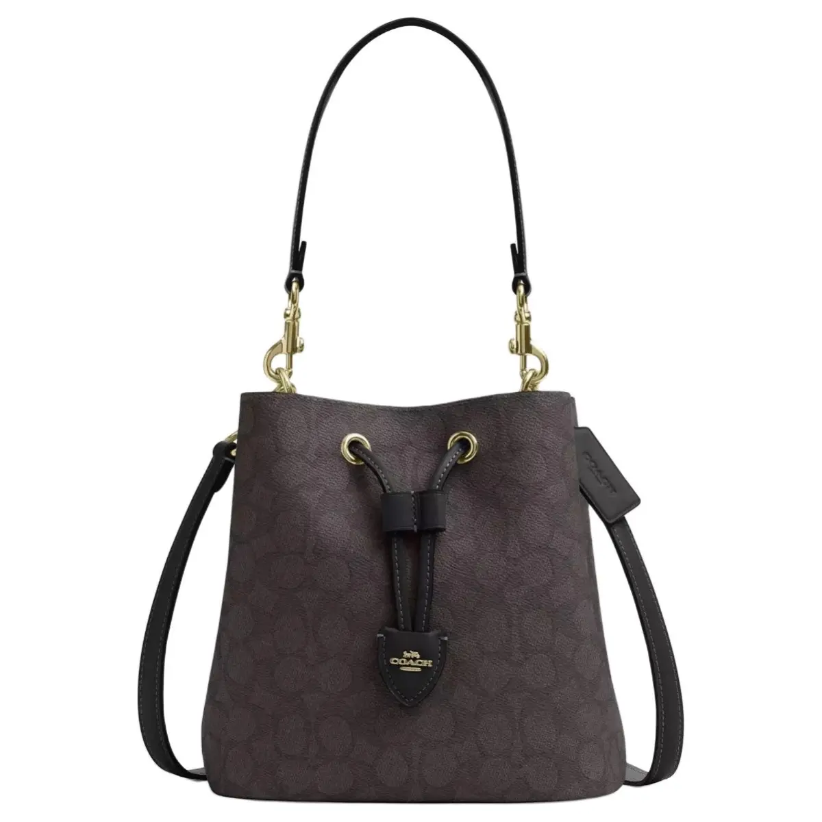 COACH Rowan Coated Canvas With Smooth Leather Handbag, Shoulder Bag Small Women's Coffee