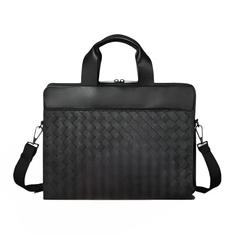 Bottega Veneta Calfskin Portable One Shoulder Crossbody Briefcase Men's Black