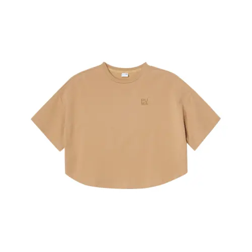 PUMA T Shirts Women's Khaki Crew Neck Moderate Straight Fit