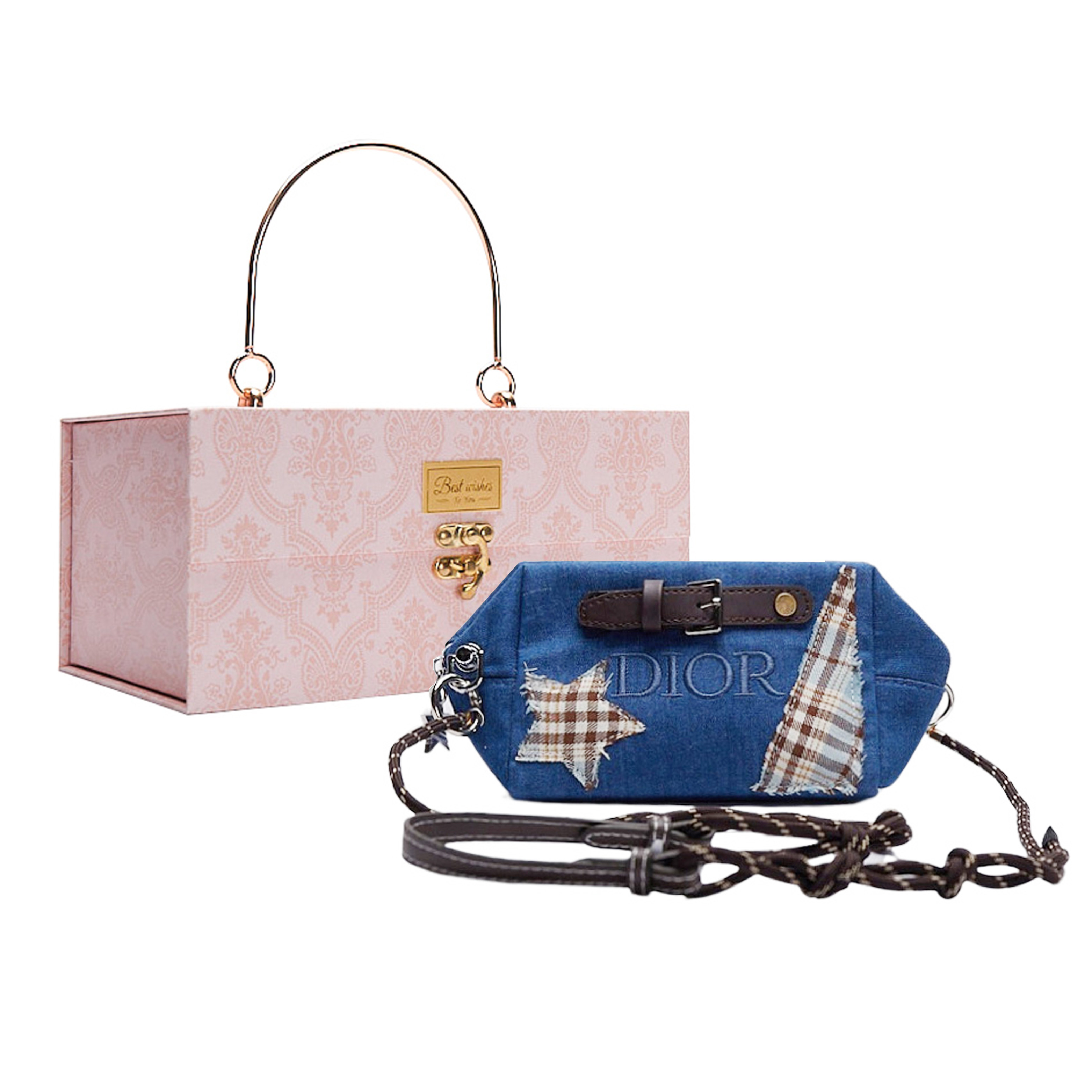 DIOR Cosmetic bag, handheld retro cute denim storage system, custom-made, American style