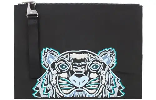 KENZO Polyamide Document Bag Clutch Large Unisex Black