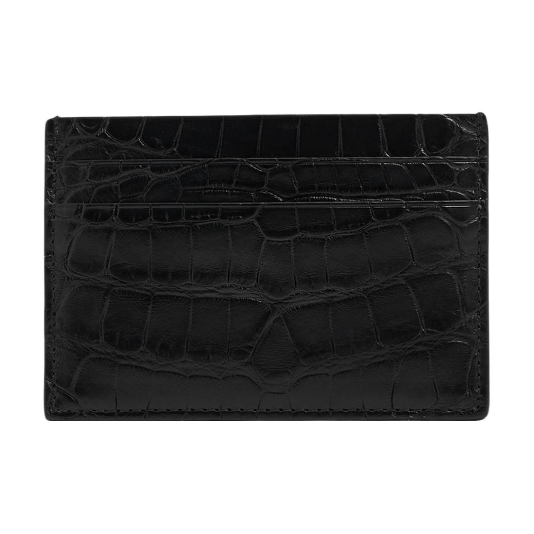 Bottega Veneta Polished Crocodile Leather Card Holder Men's Black