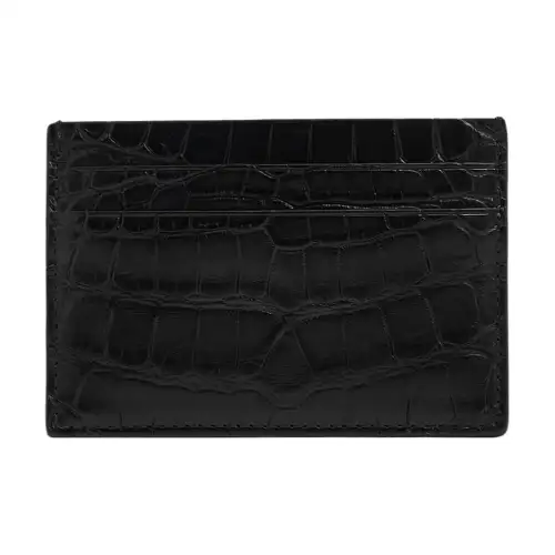 Bottega Veneta Polished Crocodile Leather Card Holder Men's Black