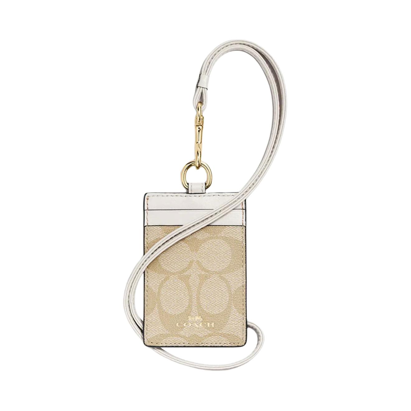 COACH Lanyard Artificial Leather Card Holder Card Holder Mini Women's Khaki White