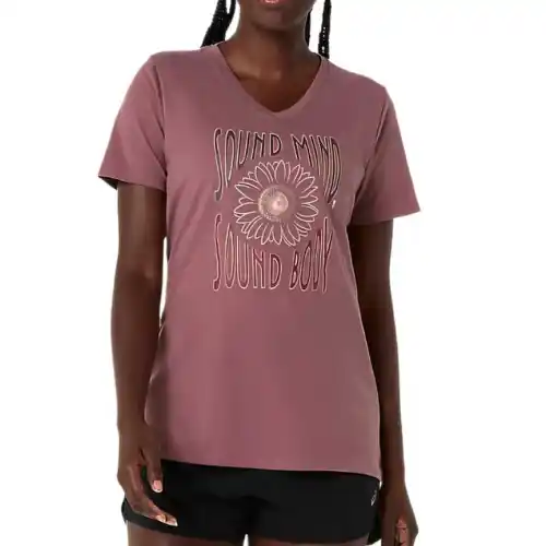 ASICS SUNFLOWER SLOGAN V NECK Regular T Shirt Women's