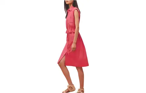HERMES Sleeveless Dresses Women's Watermelon Red Lapel Moderate Mid Length