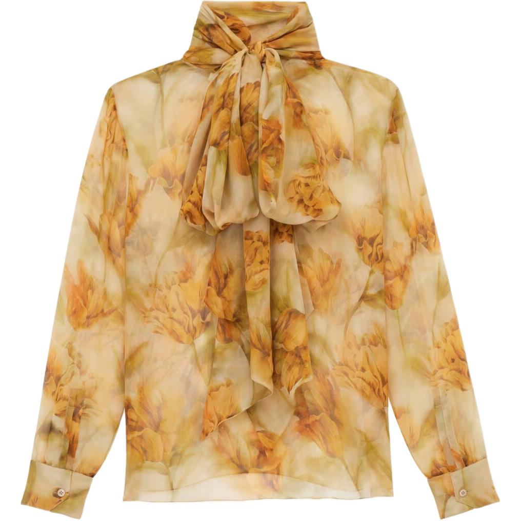 SAINT LAURENT Shirts Women's Incense Orange Stand Collar Moderate