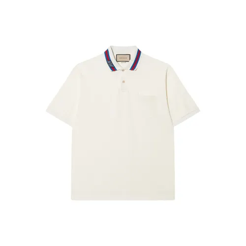 GUCCI Decorated Square Gg Pearl Cotton Polo Shirt T Shirt Men's Ecru
