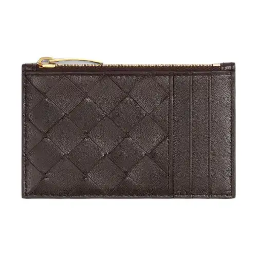 Bottega Veneta Calfskin With Lambskin Coin Purse, Card Holder Women's Dark Brown