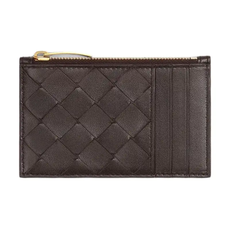 Bottega Veneta Calfskin With Lambskin Coin Purse, Card Holder Women's Dark Brown