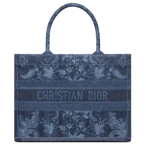 DIOR BookTote Canvas Tote Handbag Small Women's Blue
