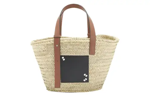 LOEWE Totoro, Collaboration Palm Leaf With Calfskin Basket Handbag Small Women's Natural/Black