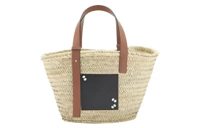 LOEWE Totoro, Collaboration Palm Leaf With Calfskin Basket Handbag Small Women's Natural/Black