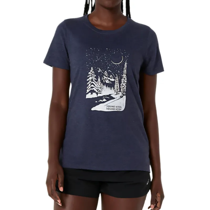 ASICS T Shirts Women's Marine Blue Crew Neck