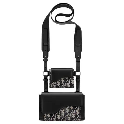DIOR Canvas With Leather Handheld Crossbody Bag, Shoulder Bag Men's Black